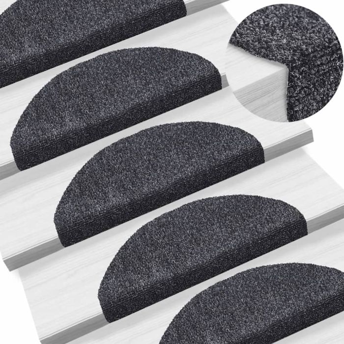 Self-adhesive Stair Mats 10 Pcs Dark Grey 65x21x4cm Needle Punch