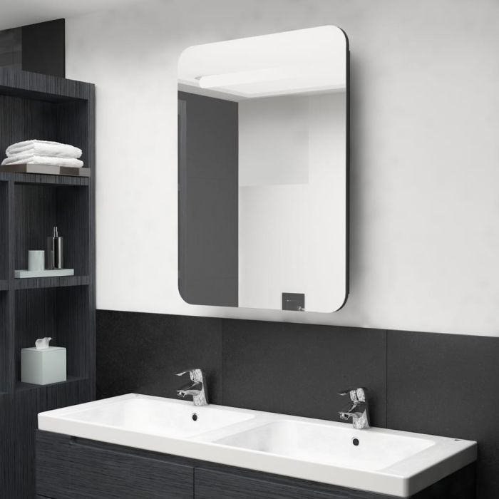 LED Bathroom Mirror Cabinet Black 60x11x80cm