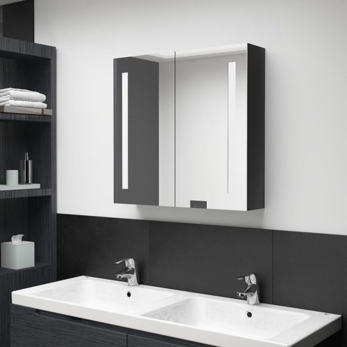 LED Bathroom Mirror Cabinet Shining Black 62x14x60cm