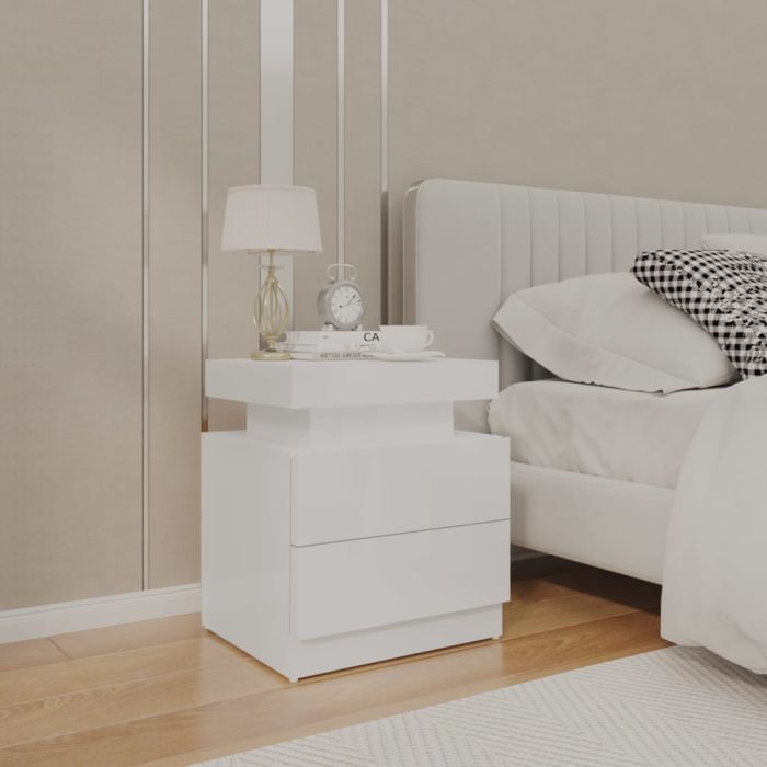 Bedside Cabinet High Gloss White 45x35x52cm Engineered Wood