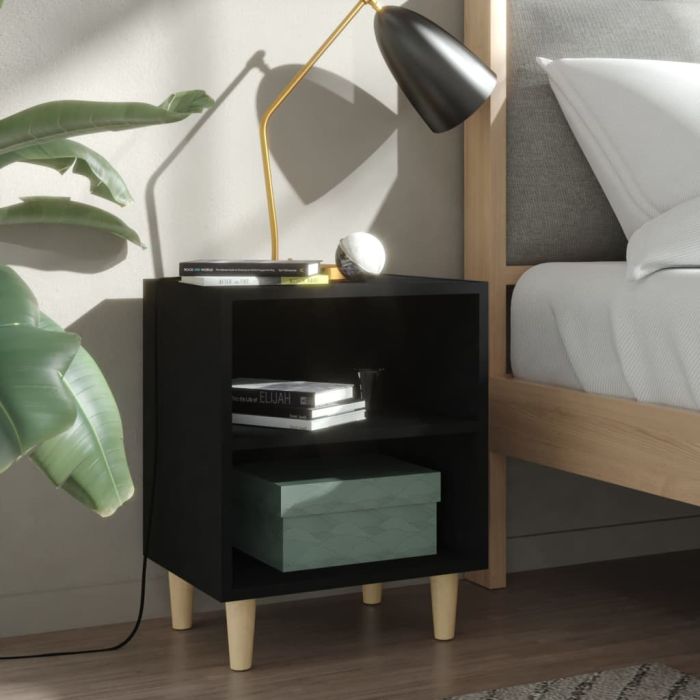 Bed Cabinet with Solid Wood Legs Black 40x30x50cm - Elys