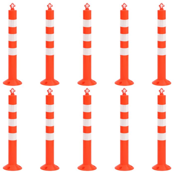 Traffic Control Bollards 10 pcs with Chain 75 cm PE