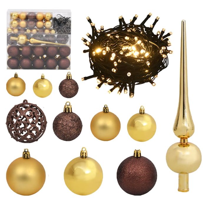 Briet 120 Piece Christmas Ball Set with Peak and 300 LEDs Gold and Bronze