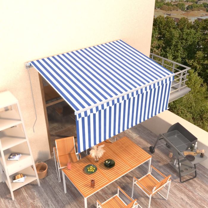 Manual Retractable Awning with Blind 3.5x2.5m Blue&White