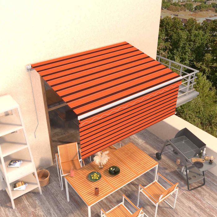 ARUVALE Manual Retractable Awning with Blind 3.5x2.5m and Brown - Orange