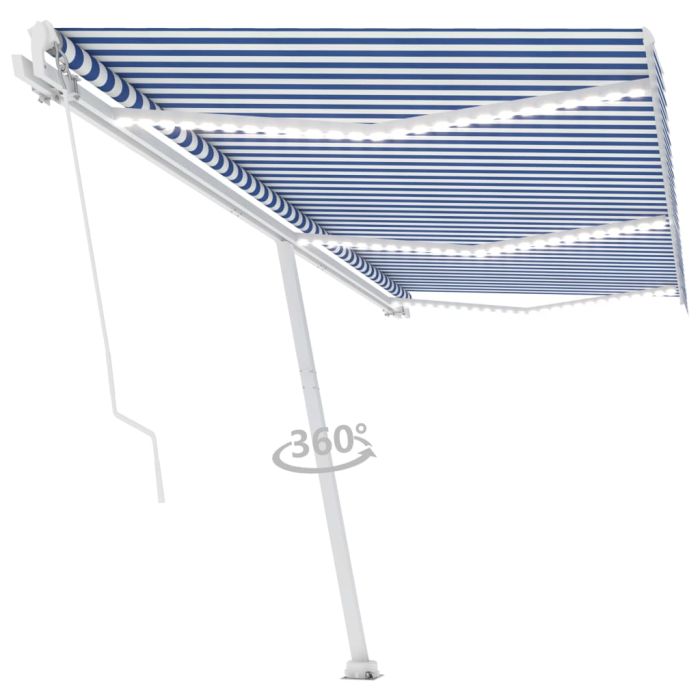 Manual Retractable Awning with LED 600x300cm Blue and White