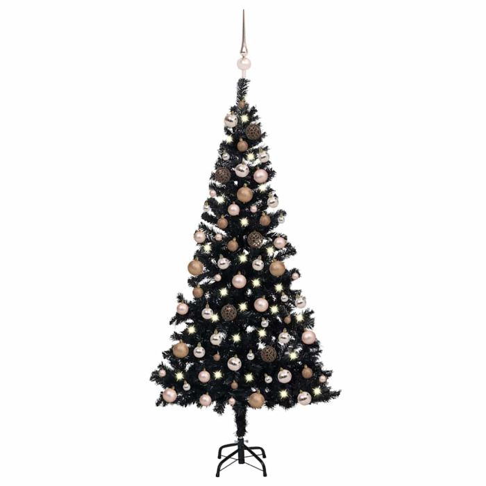 GLIMMO Artificial Pre-lit Christmas Tree with Ball Set Black 120 cm PVC
