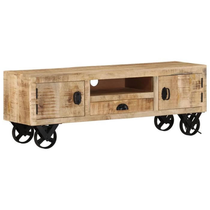TV Cabinet with Wheels 110x30x37 cm Rough Mango Wood