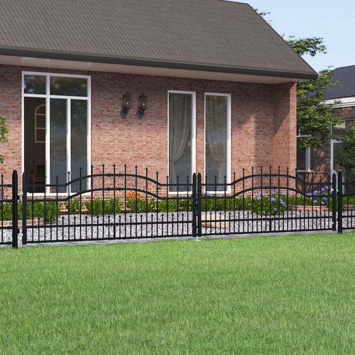 Fence Gate with Spear Top Black 406x120cm Powder-coated Steel