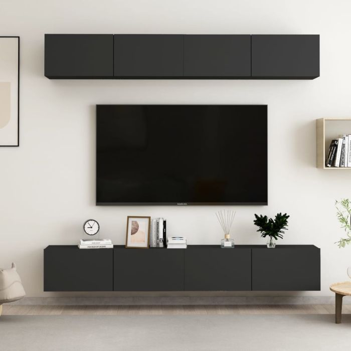 TV Cabinets 4 Pieces Black 100x30x30 cm Engineered Wood