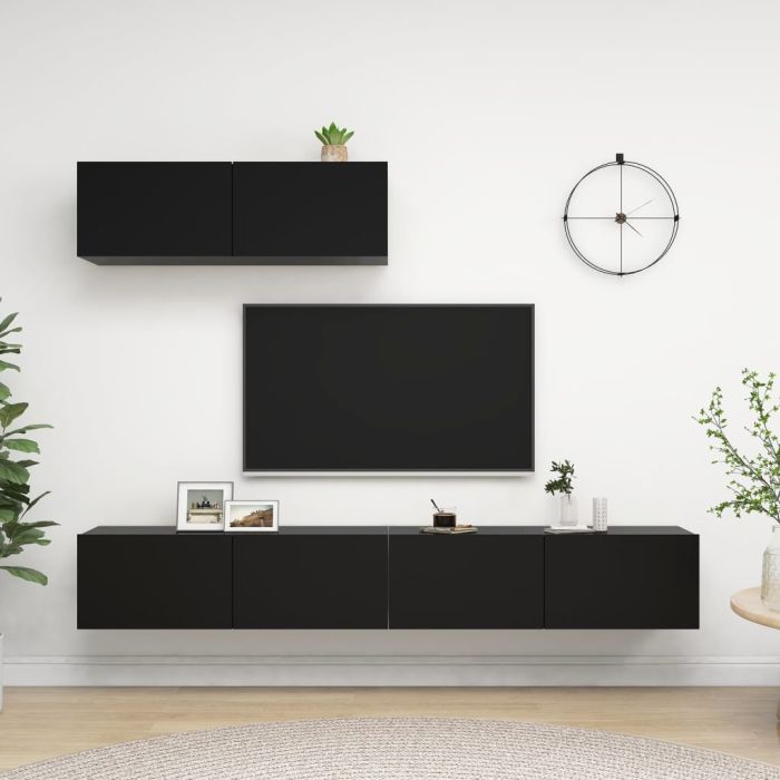 TV Cabinets 3 Pieces Black Engineered Wood