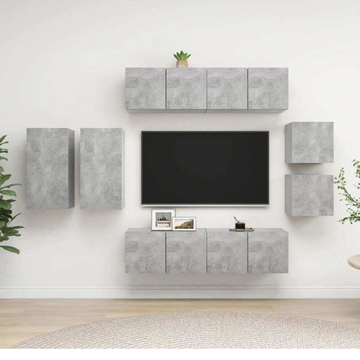 8 Piece TV Cabinet Set Concrete Grey Engineered Wood