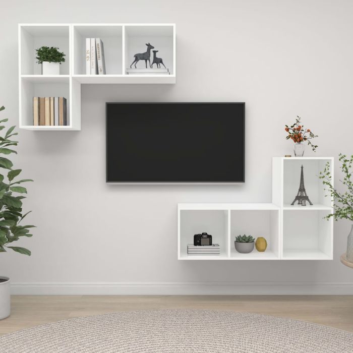 Wall-mounted TV Cabinets 4 Pieces White Engineered Wood
