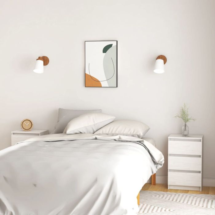 Bedside Cabinets 2 pcs White 40x29.5x64cm Solid Pine Wood