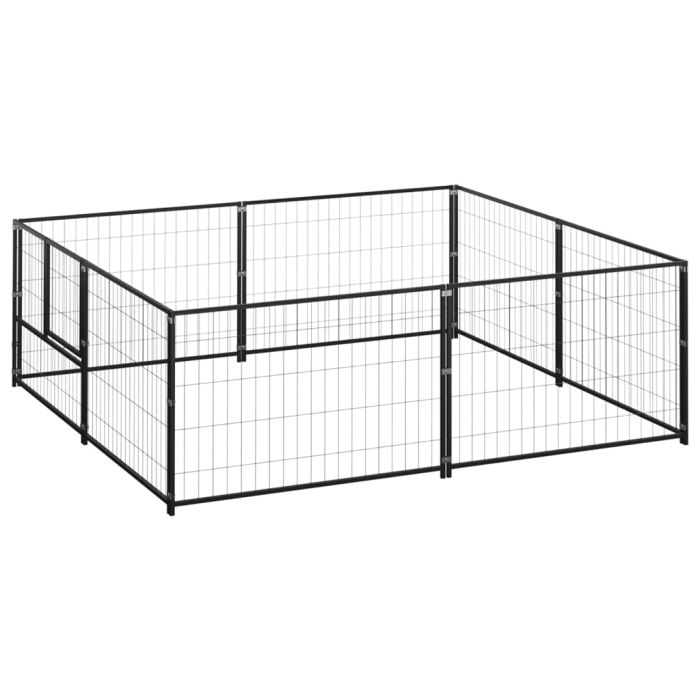 Dog Kennel Black 4 m2 Steel
