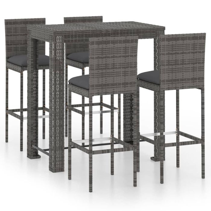 5 Piece Garden Bar Set with Cushions Poly Rattan Grey