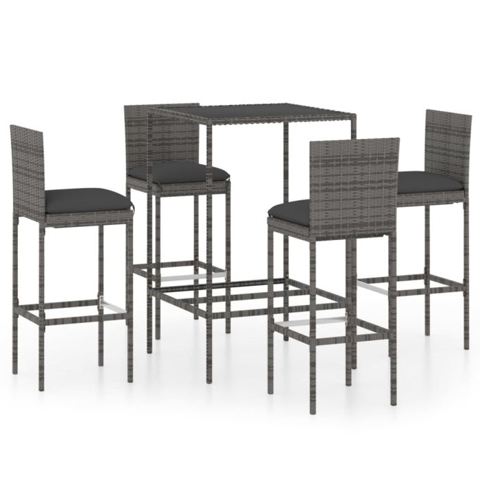 5 Piece Garden Bar Set with Cushions Poly Rattan Grey