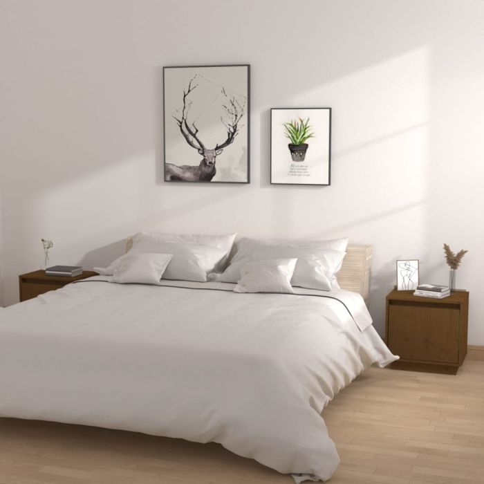 Bedside Cabinets 2 pcs Honey Brown 40x30x40cm Solid Wood Pine - Fuye