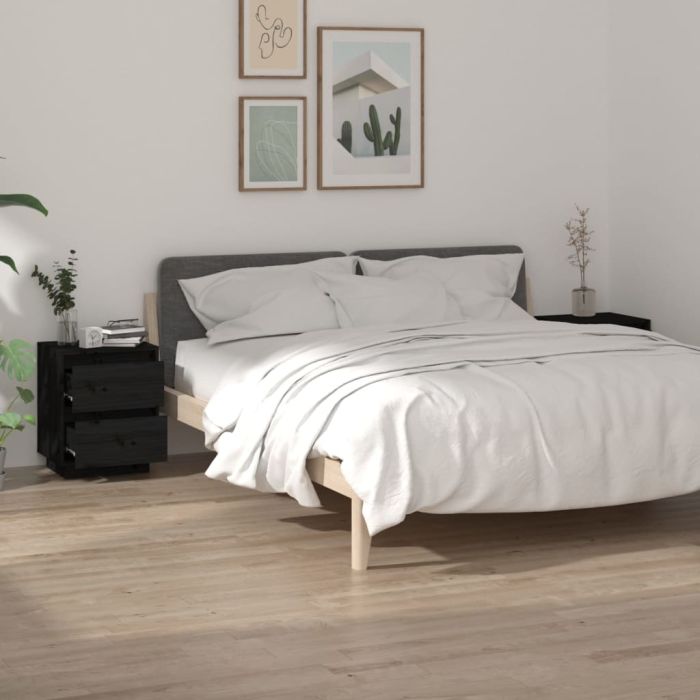 Bedside Cabinets 2 pcs Black 40x35x50cm Solid Wood Pine