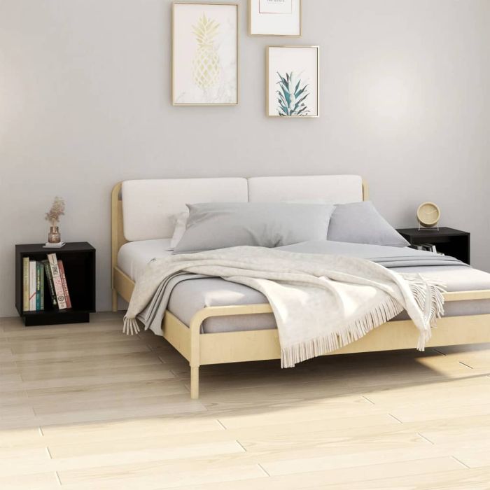 Bedside Cabinets 2 pcs Black 40x30x40cm Solid Wood Pine - Luchy