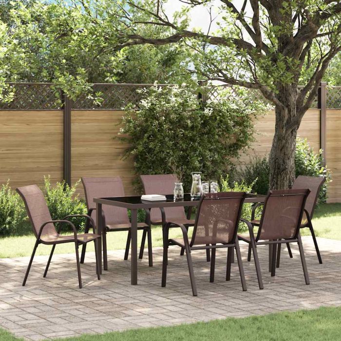 Stackable Garden Chairs 6 Pieces Brown Textilene Fabric