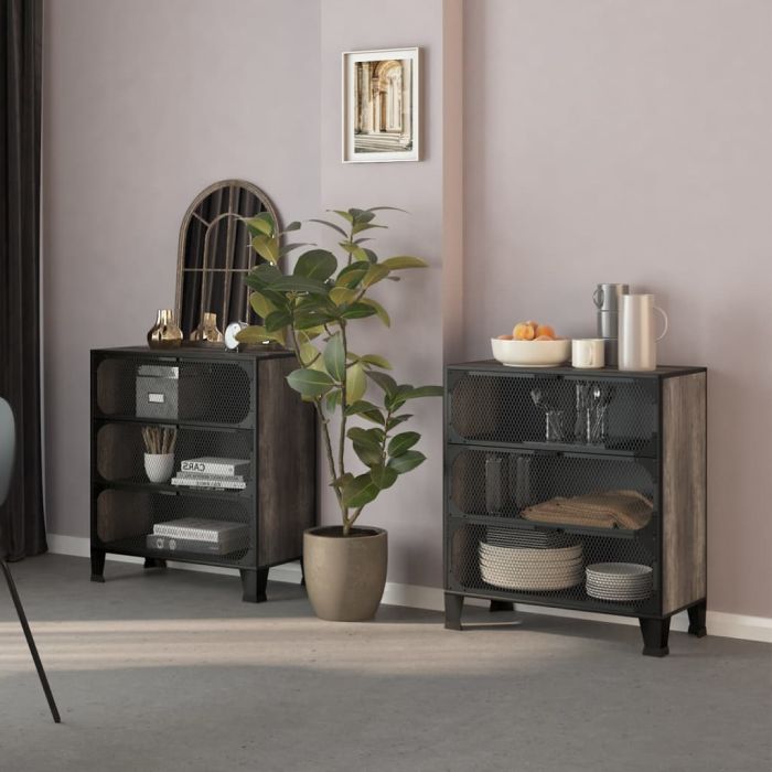 Storage Cabinets 2 pcs Grey 72x36x82 cm Metal and MDF