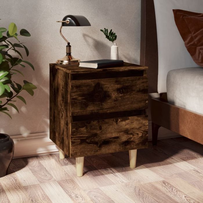 Bed Cabinets with Solid Wood Legs 2 pcs Smoked Oak 40x35x50cm