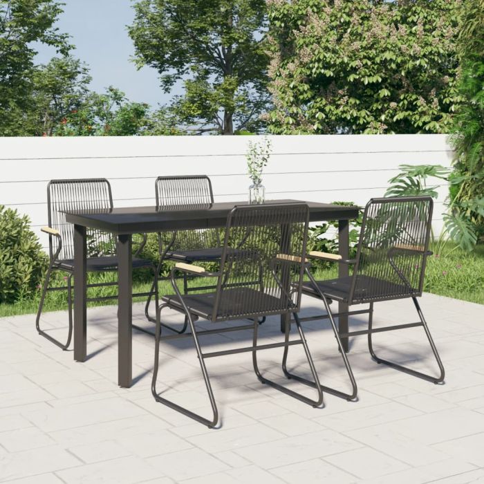 5 Piece Garden Dining Set Black PVC Rattan