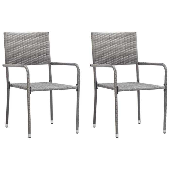 Garden Dining Chairs 2 pcs Stackable Grey Poly Rattan - vid-318719