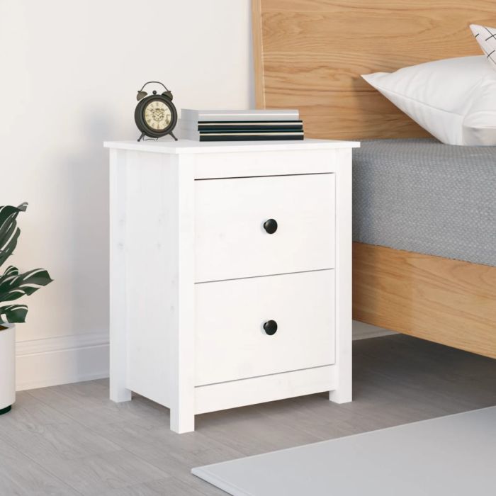Bedside Cabinet White 50x35x61.5cm Solid Wood Pine
