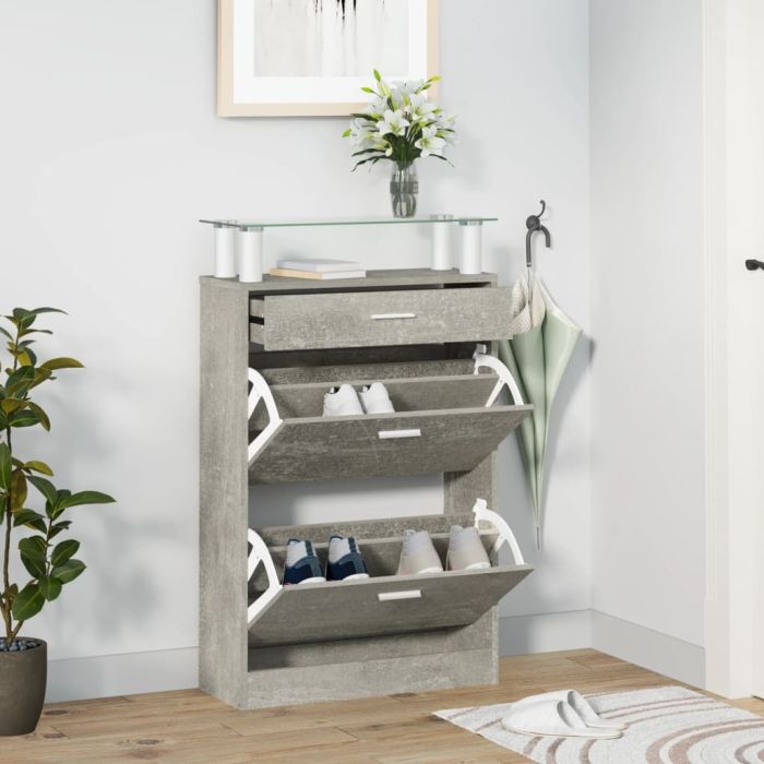 Shoe Cabinet Concrete Grey 63x24x104cm Engineered Wood