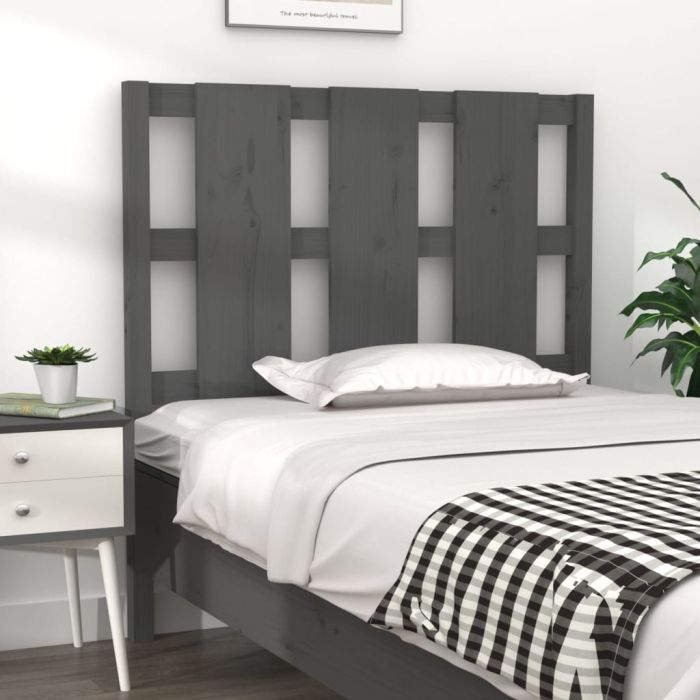 Bed Headboard Grey 95.5x4x100 cm Solid Wood Pine