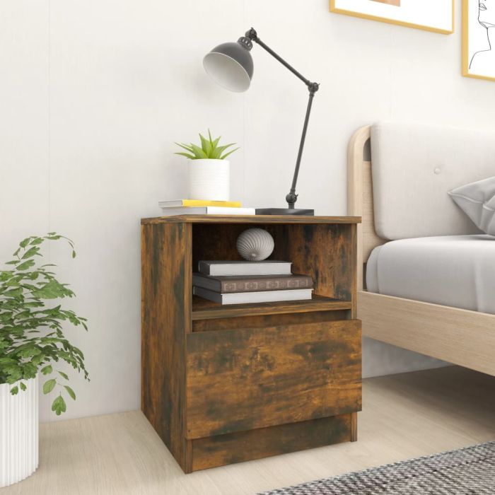 Bedside Cabinet Smoked Oak 40x40x50cm Engineered Wood - Noire