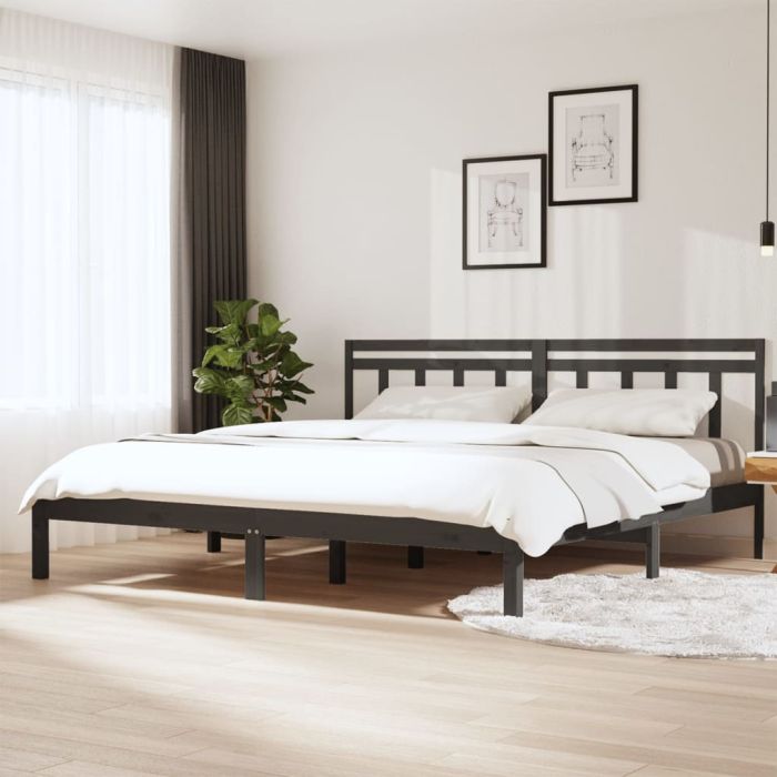 Bed Frame Grey Solid Wood Pine 200x200 cm