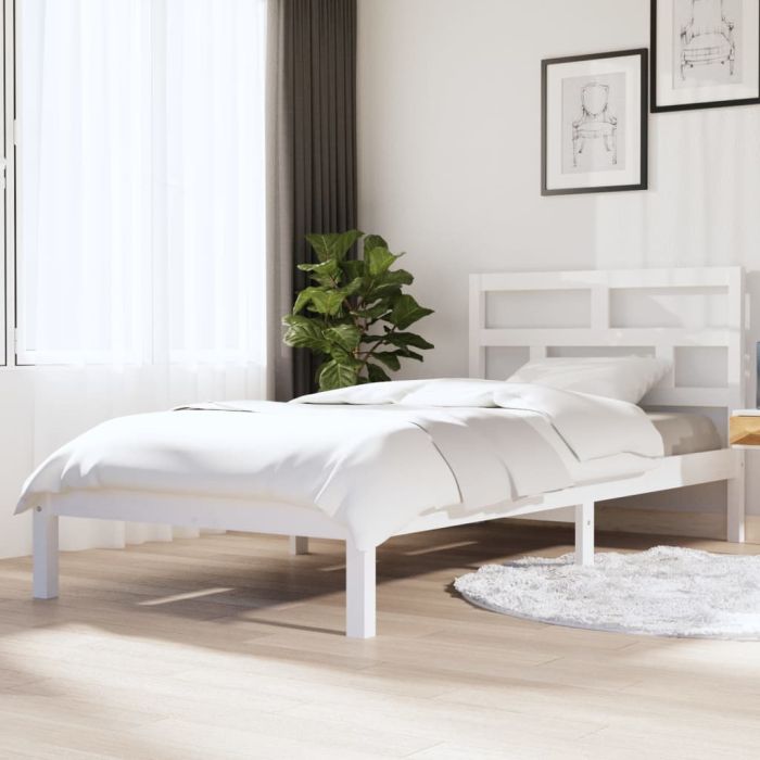 Bed Frame White Solid Wood Pine 90x200 cm
