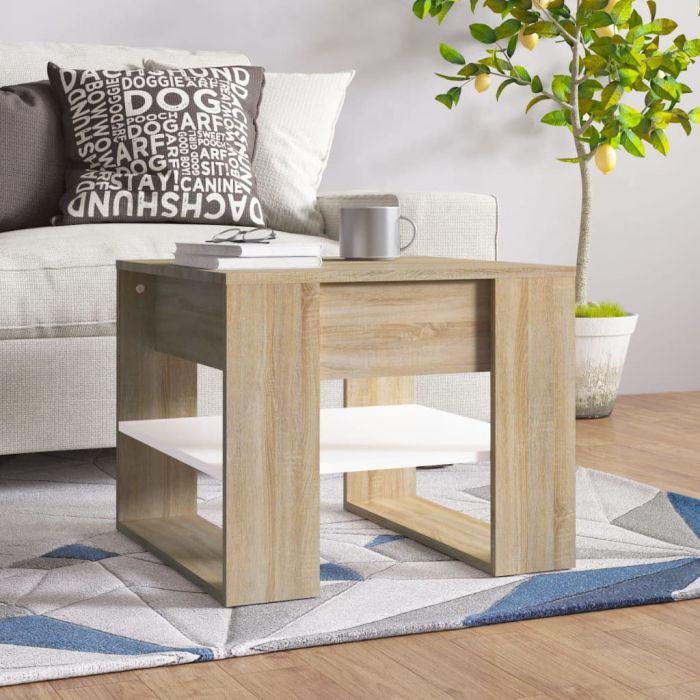 Coffee Table White and Sonoma Oak 55.5x55x45 cm Engineered Wood