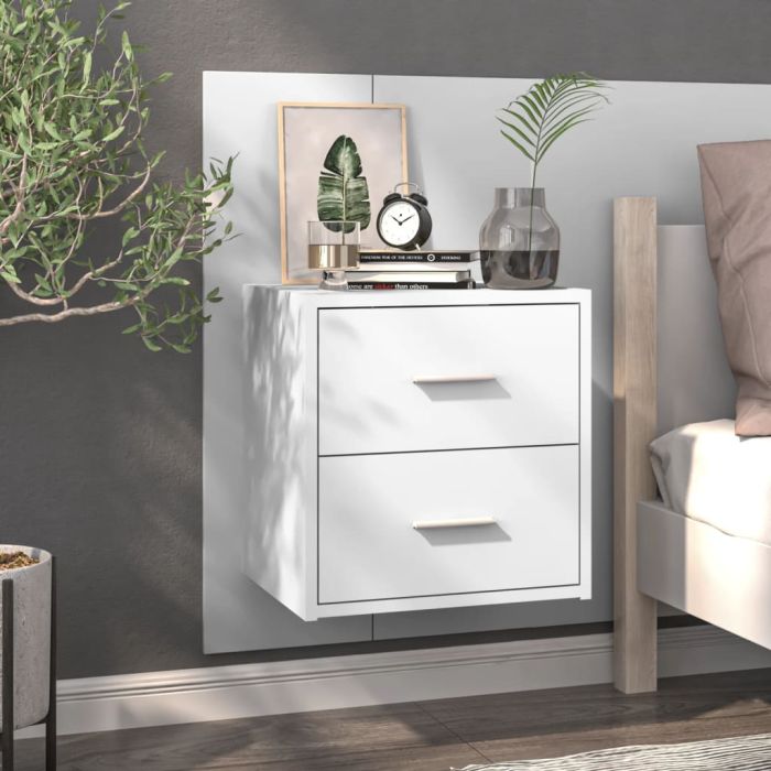 Wall Mounted Bedside Cabinet High Gloss White - Geile