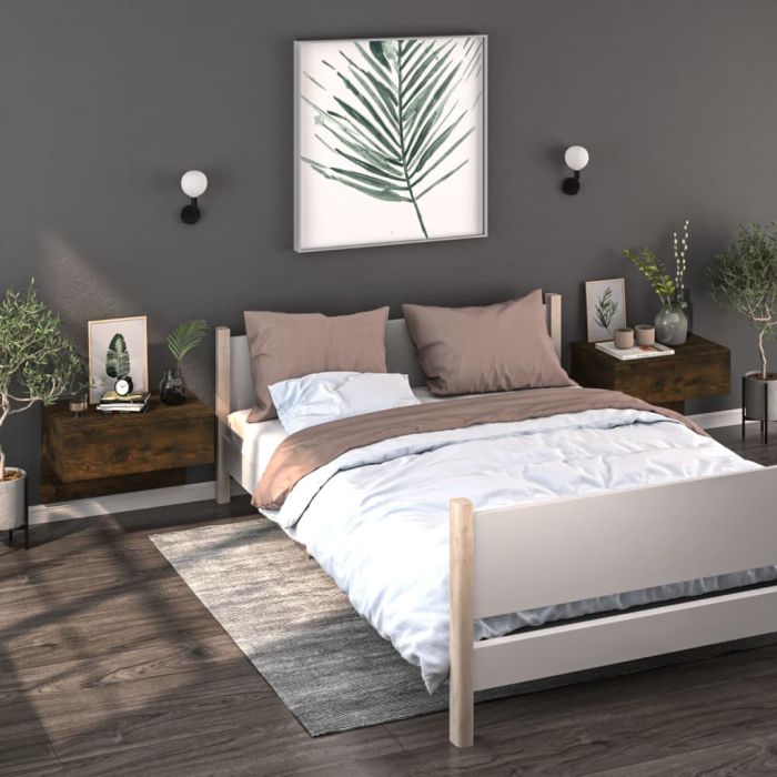 Wall Mounted Bedside Cabinets 2 pcs Smoked Oak - Zhen