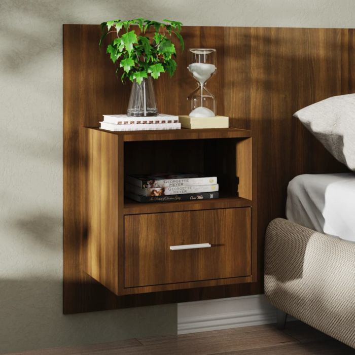 Wall Mounted Bedside Cabinet Brown Oak - Faye