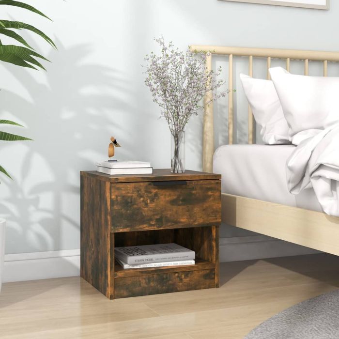 Bedside Cabinet Smoked Oak Engineered Wood - Chen