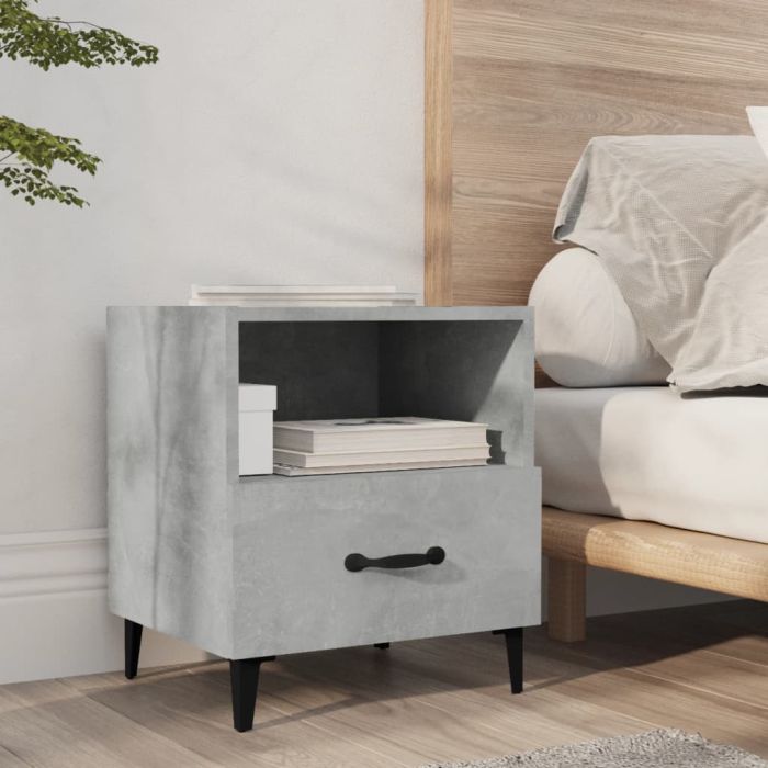 Bedside Cabinet Concrete Grey Engineered Wood - Fluer