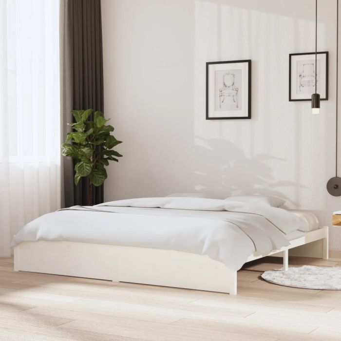 Bed Frame White Solid Wood 200x200 cm