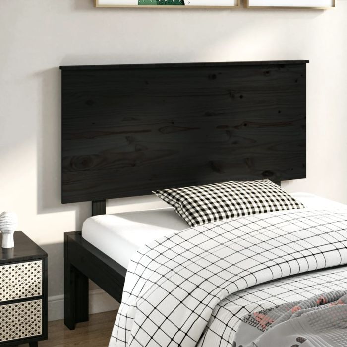 Bed Headboard Black 124x6x82.5 cm Solid Wood Pine