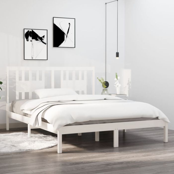Bed Frame White Solid Wood Pine 140x200 cm