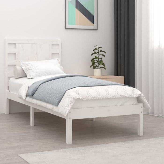Bed Frame White Solid Wood 75x190 cm Small Single