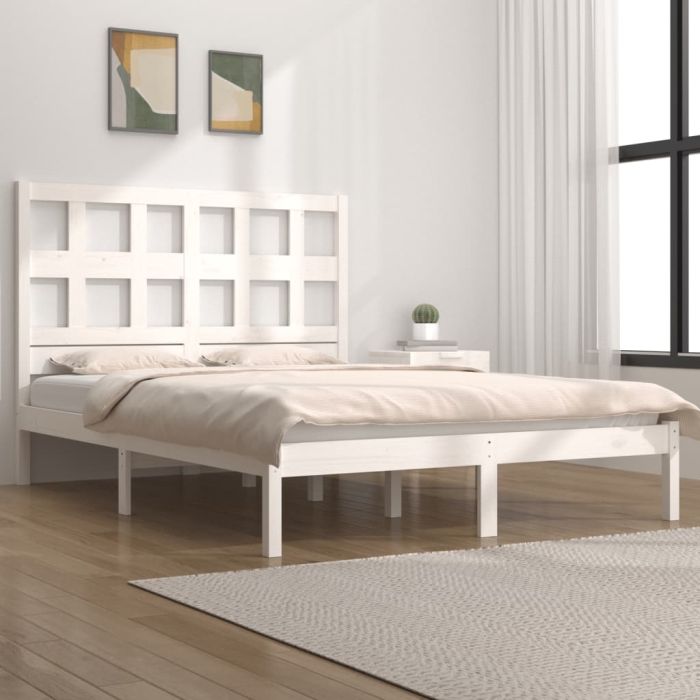 Bed Frame White Solid Wood Pine 160x200 cm