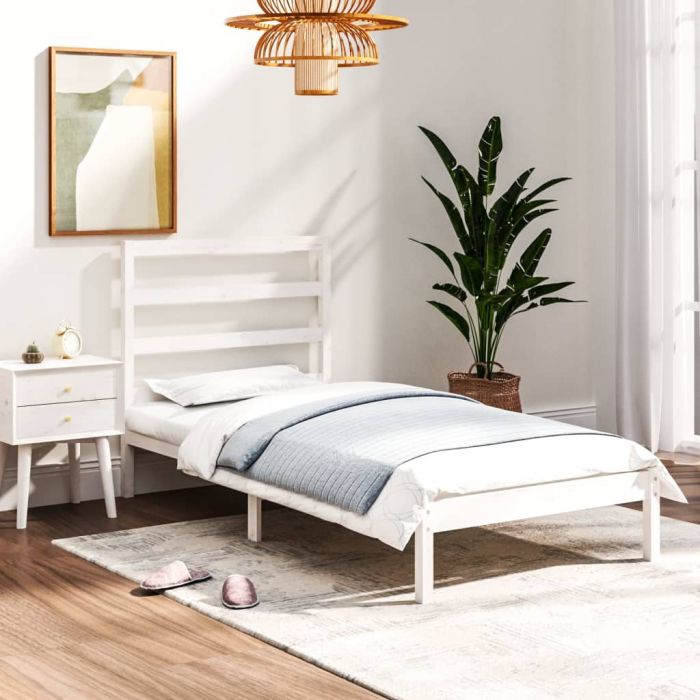 Bed Frame White Solid Wood 75x190 cm Small Single