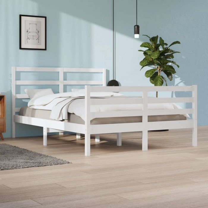 Bed Frame White Solid Wood Pine 160x200 cm