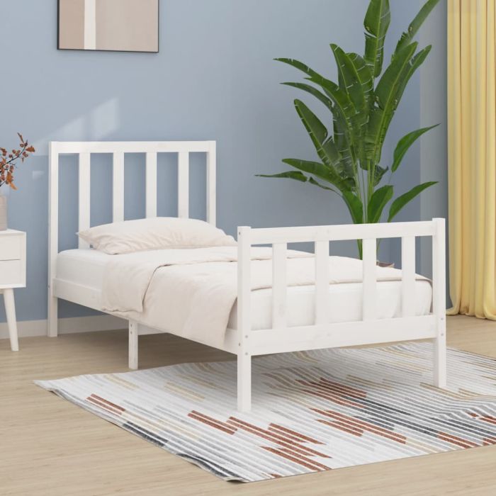 Bed Frame White Solid Wood 75x190 cm Small Single