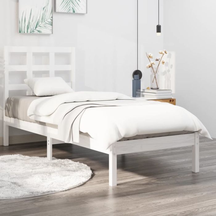 Bed Frame White Solid Wood 100x200 cm